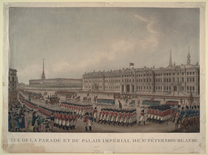 The parade in front of the Winter Palace in St. Petersburg on 1812 od Unbekannter Künstler