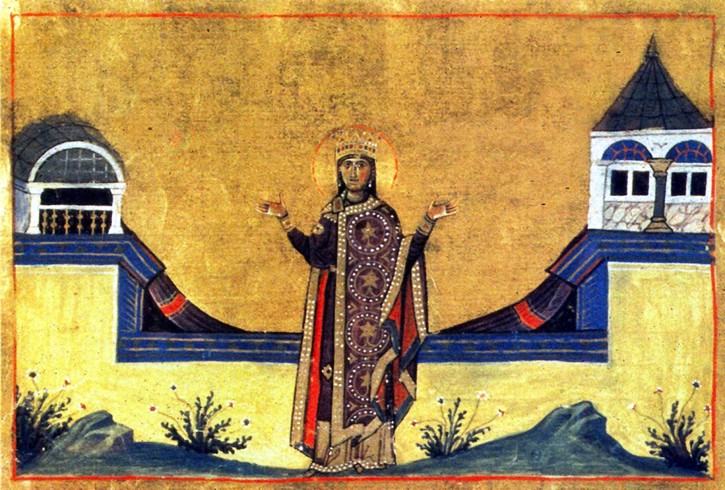 Theophano Martiniake (Miniature from the Menologion of Basil II) od Unbekannter Künstler