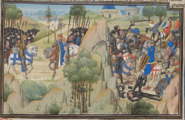 Meeting of Conrad III of Germany and Louis VII of France. Miniature from the "Historia" by William o od Unbekannter Künstler