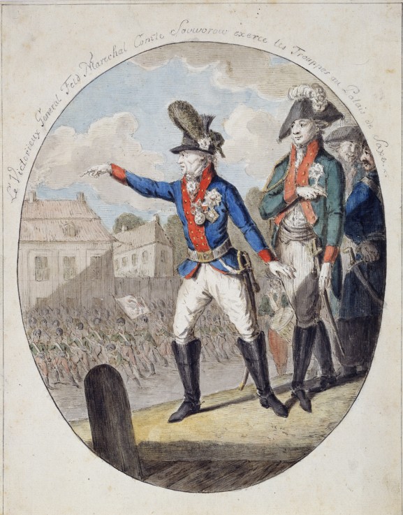 Field Marshal A. Suvorov inspecting the troops before the Elector of Saxony Palace in Warsaw in 1794 od Unbekannter Künstler