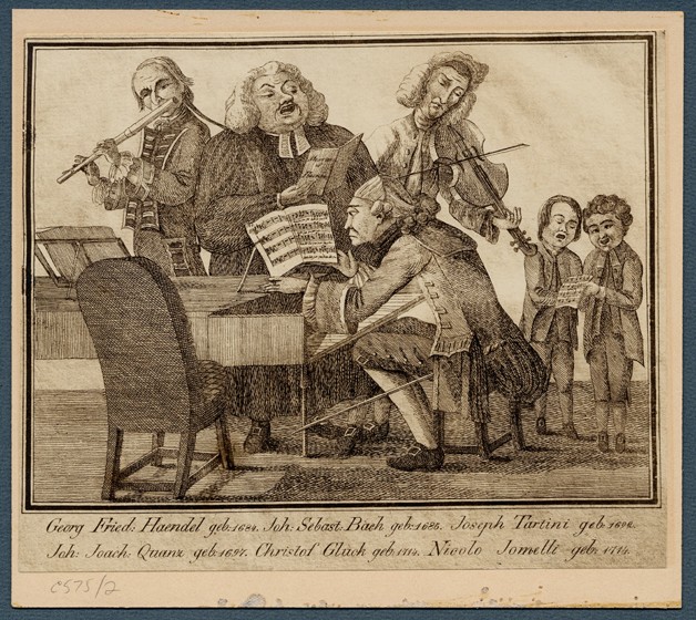 Georg Friedrich Haendel, Johann Sebastian Bach, Giuseppe Tartini, Johann Joachim Quantz, Christoph W od Unbekannter Künstler