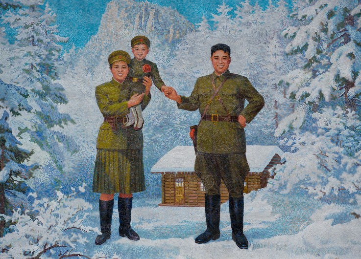 Happy Family. Kim Il-sung and his wife Kim Jong-suk with son Kim Jong-Il od Unbekannter Künstler