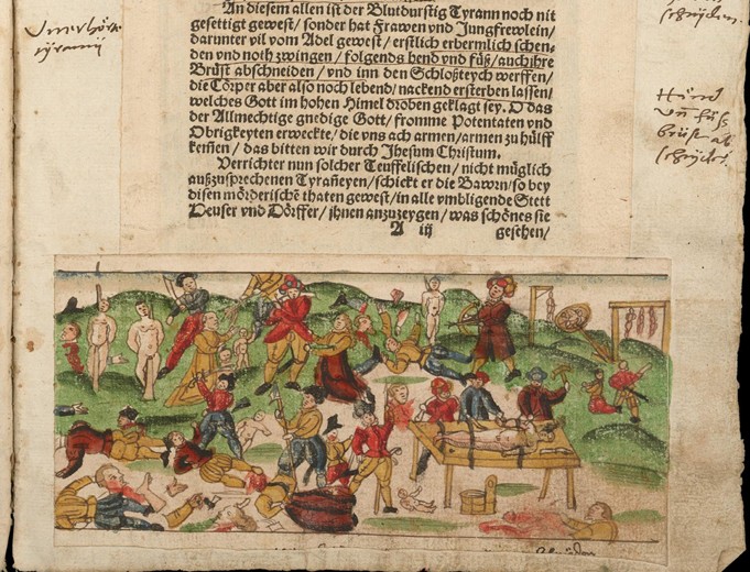 Russian atrocities in Livonia in 1578. From Johann Jakob Wick's Sammlung von Nachrichten... od Unbekannter Künstler