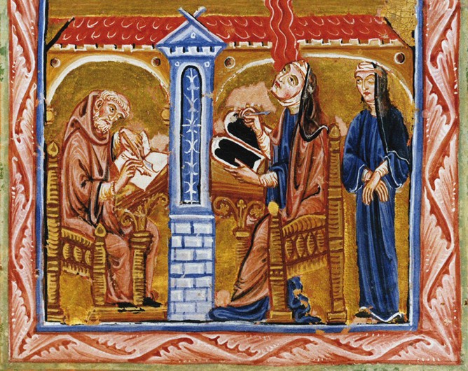 Hildegard receives a vision in the presence of her secretary Volmar and her confidante Richardis od Unbekannter Künstler