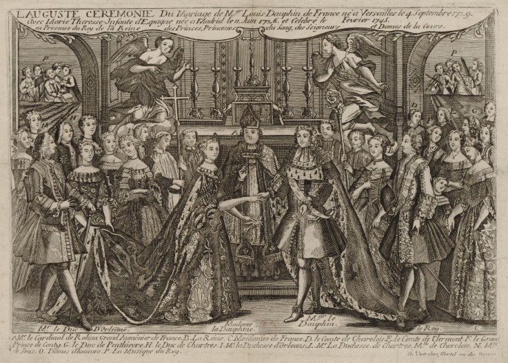 Marriage of Louis, Dauphin of France to Marie Thérèse Raphaëlle, Infanta of Spain in 1745 at Versail od Unbekannter Künstler