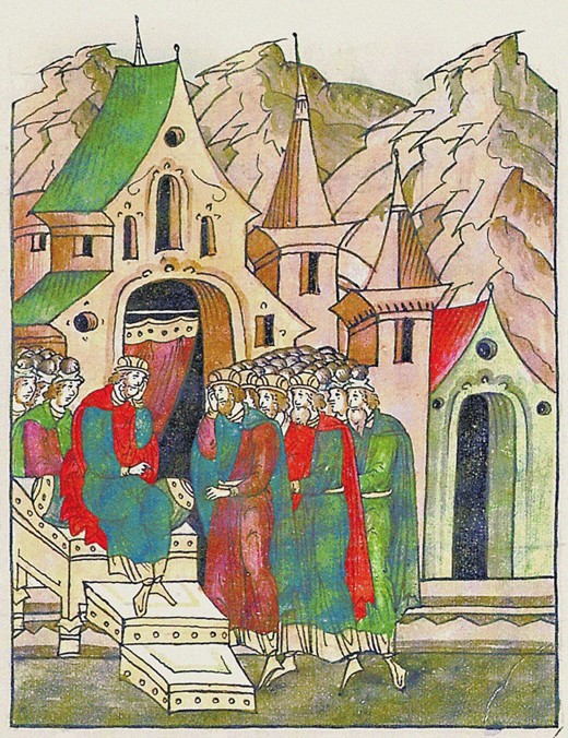 Yaropolk of Kiev calls his brothers to reconcile. (From the Illuminated Compiled Chronicle) od Unbekannter Künstler