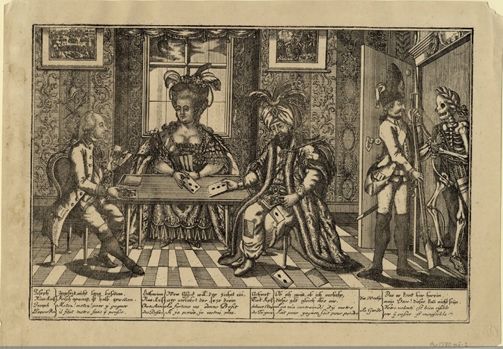Joseph II, Catherine the Great and Sultan Abdul Hamid I playing cards od Unbekannter Künstler