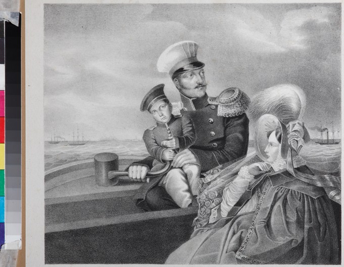 Emperor Nicholas I and Empress Alexandra Fyodorovna with son Konstantin Nikolaevich on a boat trip od Unbekannter Künstler