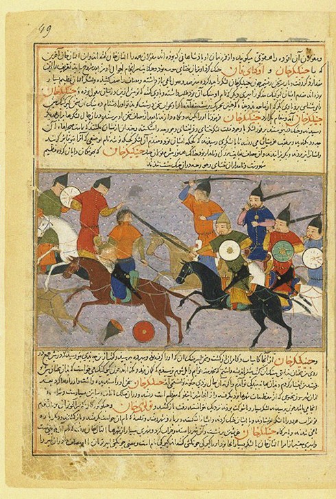 Battle between the Mongol and Jin Jurchen armies in north China in 1211. Miniature from Jami' al-taw od Unbekannter Künstler