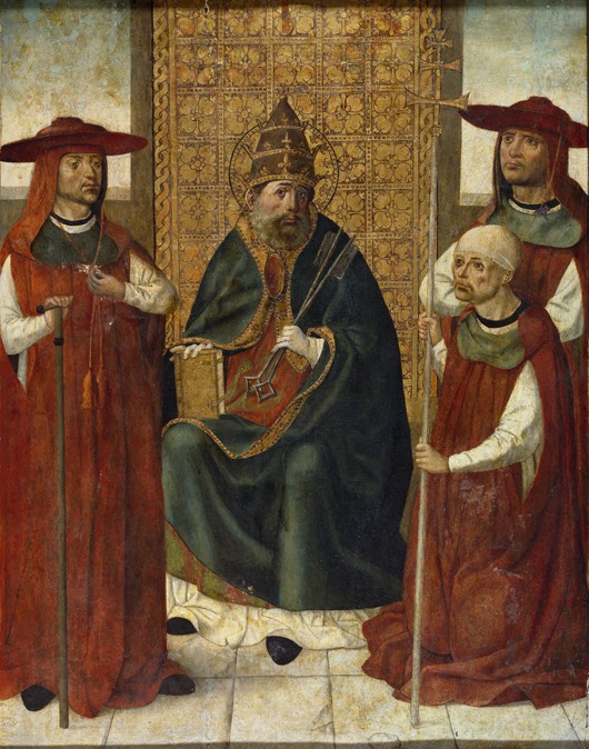 Cardinal Pedro González de Mendoza (1428-1495) praying before Saint Peter od Unbekannter Künstler