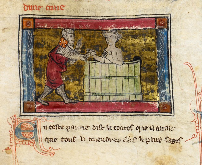 Lancelot rescuing a lady from a tub od Unbekannter Künstler