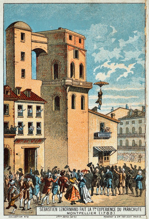 Lenormand jumps from the tower of the Montpellier observatory, 1783 od Unbekannter Künstler