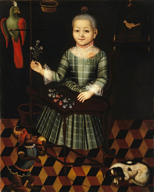 Girl with parrot od Unbekannter Künstler