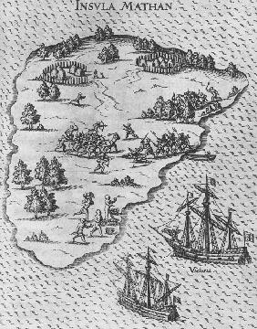 Death of Magellan on the Philippine island of Mactan. (From Levinus Hulsius's Beschreibung der wunde