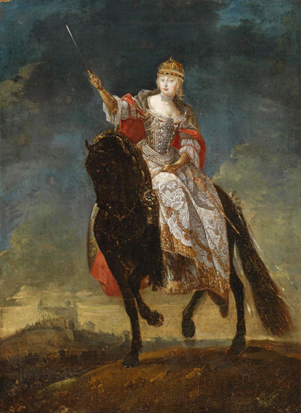 Maria Theresia as Queen of Hungary on the crowning hill of Pressburg od Unbekannter Künstler