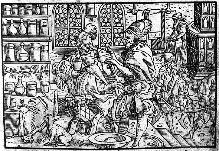 Operation on a man's head. From: Die große Wundarzney by Theophrastus Bombastus von Hohenheim od Unbekannter Künstler