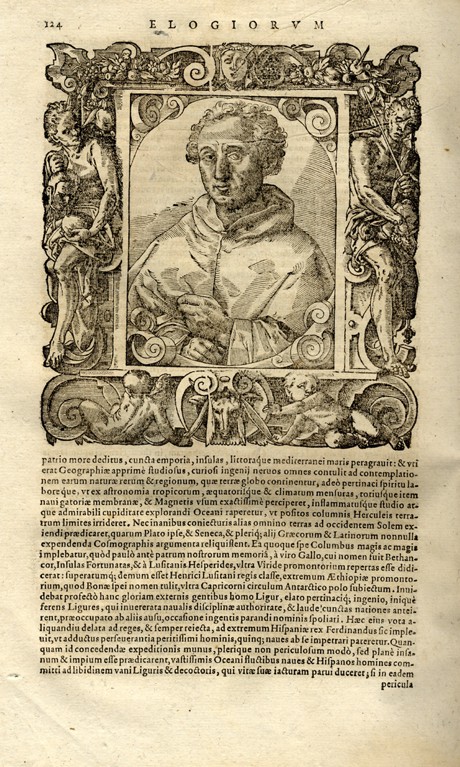 Portrait of Christopher Columbus. (From Elogia virorum bellica virtute illustrium by Paolo Giovio) od Unbekannter Künstler