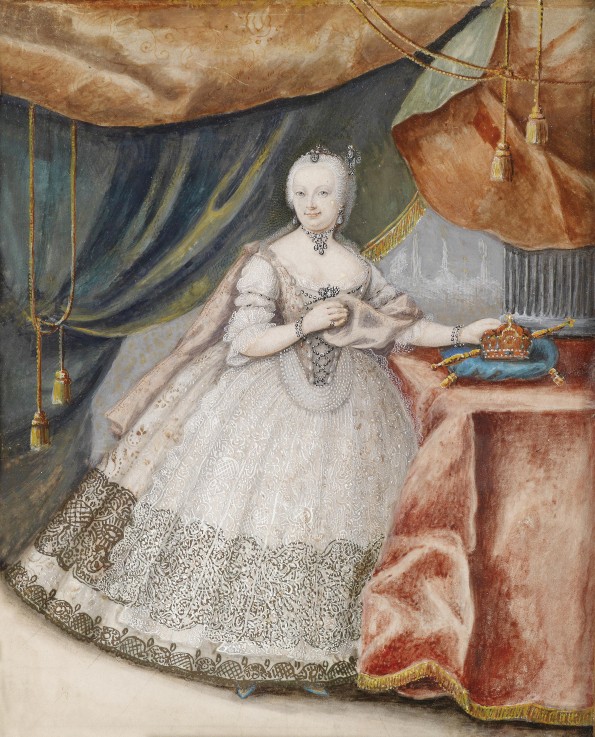 Portrait of Empress Maria Theresia of Austria (1717-1780) in Lace Long Gown od Unbekannter Künstler