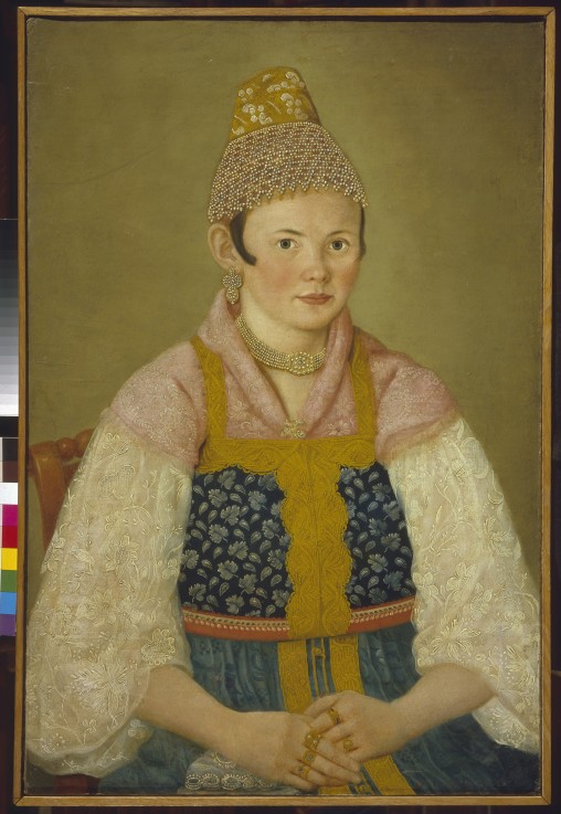 Portrait of a Merchant Woman in Kokoshnik "Kabluchok" od Unbekannter Künstler