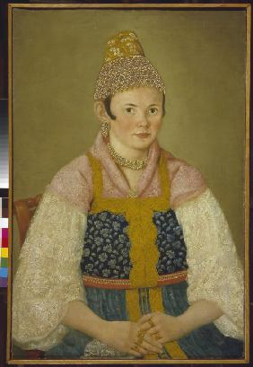 Portrait of a Merchant Woman in Kokoshnik "Kabluchok"