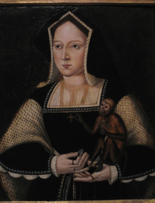 Portrait of Catherine of Aragon, with her pet monkey (Copy After Lucas Horenbout) od Unbekannter Künstler