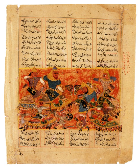 Rustam Kills the Turanian Hero Alkus with his Lance (Manuscript illumination from the epic Shahname  od Unbekannter Künstler