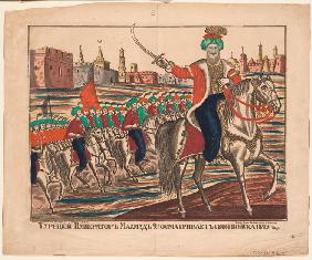 Turkish Emperor Mahmud II leading his troops, 1829