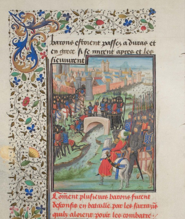 Clash of the army of the barons and the Saracens. Miniature from the "Historia" by William of Tyre od Unbekannter Künstler
