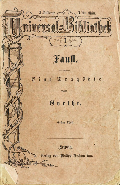 Goethe's "Faust I", the first volume of Reclam's Universal Library, appeared on November 10, 1867 od Unbekannter Meister