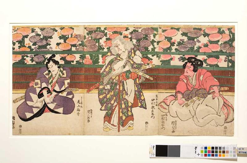 Die Hauptdarsteller Nakumara Utaemon und Onoe Baiko (Aus dem Kabuki-Schauspiel Meister Kiichis Vadem od Utagawa Kunisada