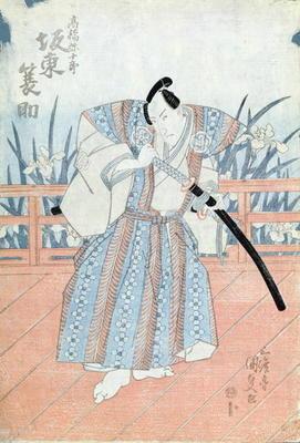 The Actor Bando Tokuke as Takahastu Yajuro, a Samurai (woodblock print)