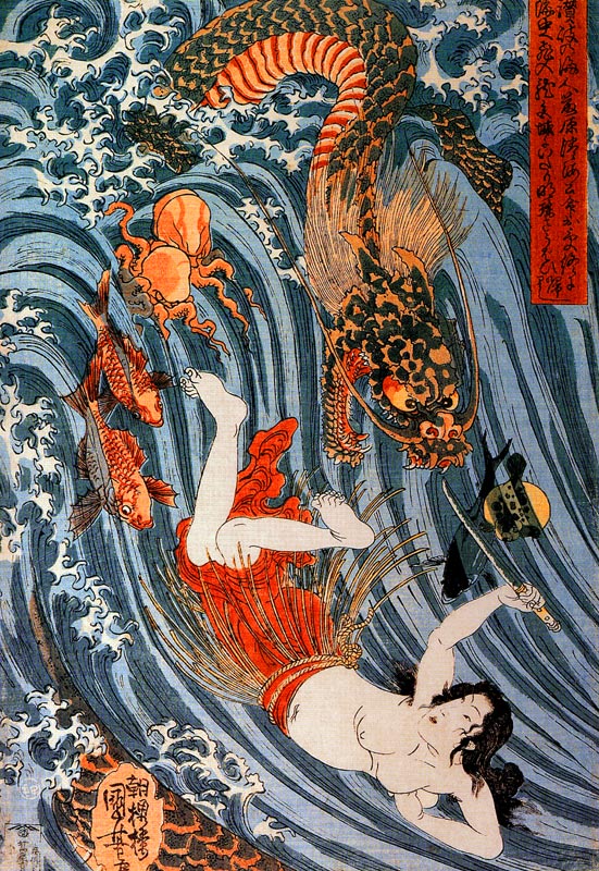 Princess Tamatori steals dragon god's tide jewels od Utagawa Kuniyoshi