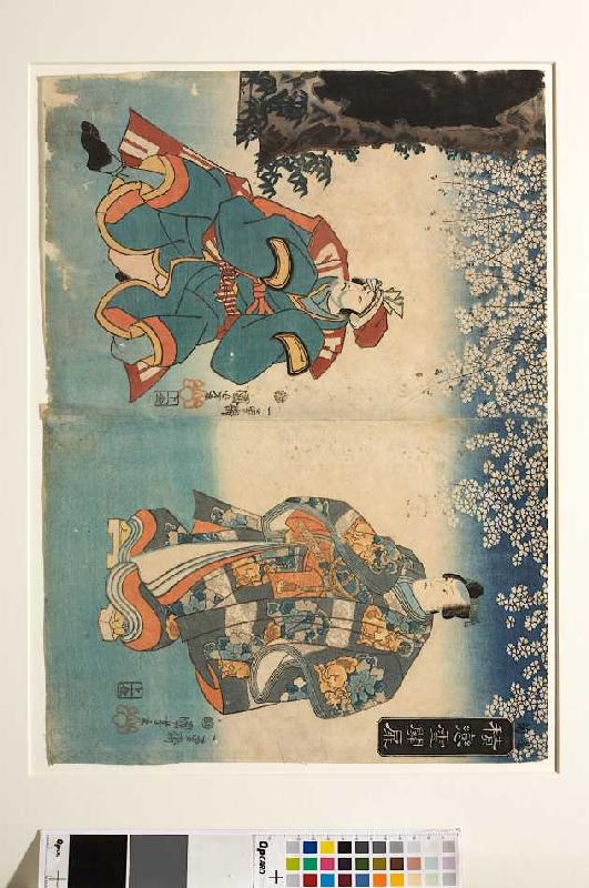 Liebesleid am Grenzübergang zum Schnee (Aus dem Kabuki-Schauspiel Die junge Dichterin Ono no Komachi od Utagawa Kuniyoshi