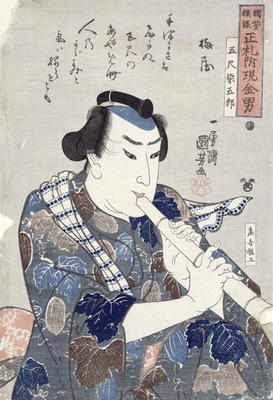 Man Playing a Flute (woodblock print) od Utagawa Kuniyoshi