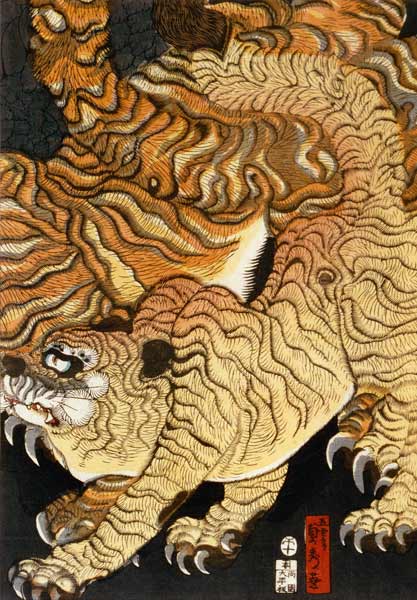 A dragon and two tigers - rechts od Utagawa Sadahide