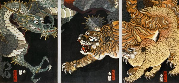 A dragon and two tigers od Utagawa Sadahide