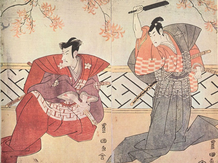 The actors Ichikawa Komazo and Bando Mitsugoro II (Diptychon) od Utagawa Toyokuni