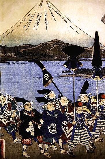 The Daimyo''s entourage before Mount Fuji od Utagawa Yoshitora