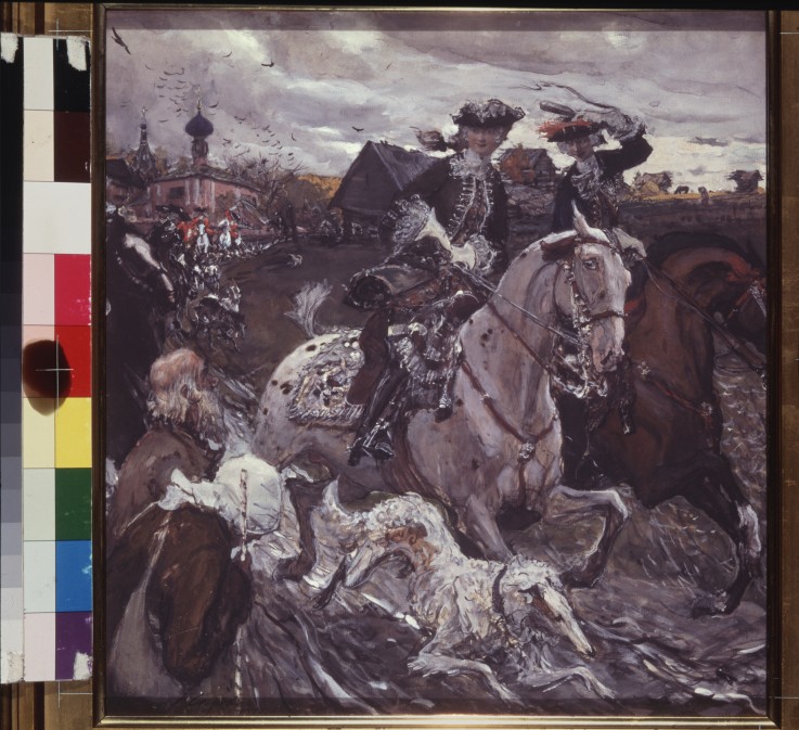 Ride of Tsar Peter II and Crown princess Elizabeth to the hunt od Valentin Alexandrowitsch Serow