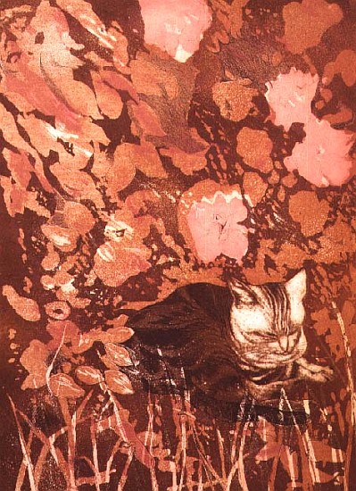 Cat with Roses (print) od Valerie  Daniel