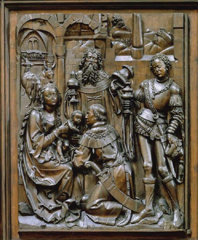 Der Bamberger Altar (linkes unteres Seitenrelief): Die Anbetung der Heiligen Drei Könige od Veit Stoß