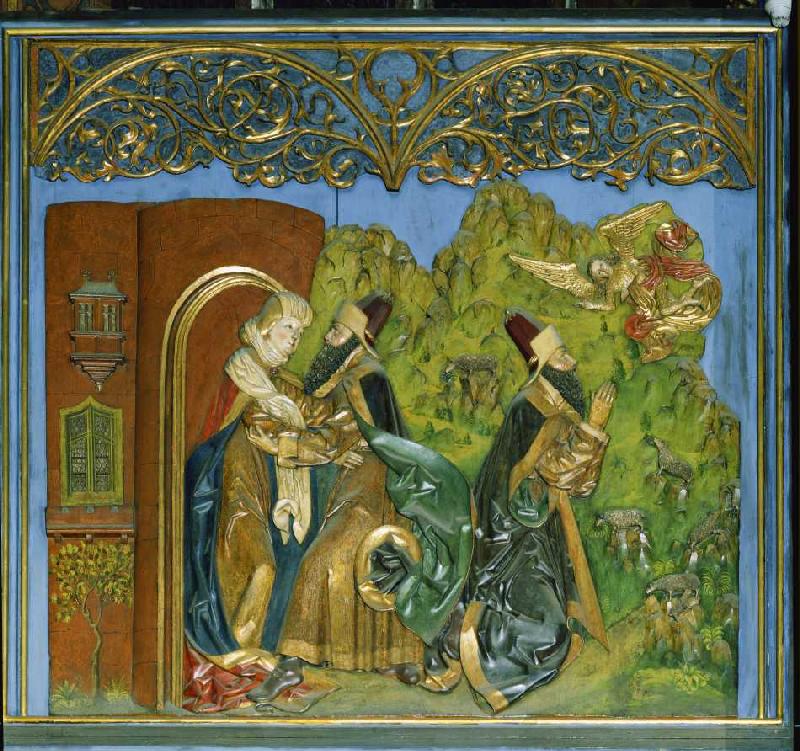 Der Krakauer Marienaltar: Joachim und Anna an der Goldenen Pforte, die Verkündigung an Joachim od Veit Stoß