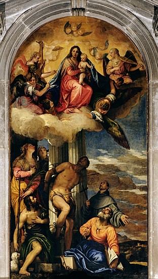 Virgin and Child with angel musicians and Saints od Veronese, Paolo (eigentl. Paolo Caliari)