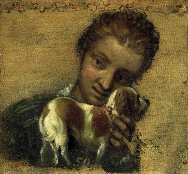 P.Veronese, Young woman with dog od Veronese, Paolo (eigentl. Paolo Caliari)