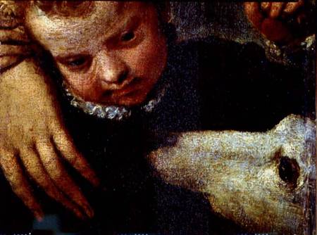 Portrait of a Woman with a Child and a Dog, detail of the heads of the child and the dog od Veronese, Paolo (eigentl. Paolo Caliari)