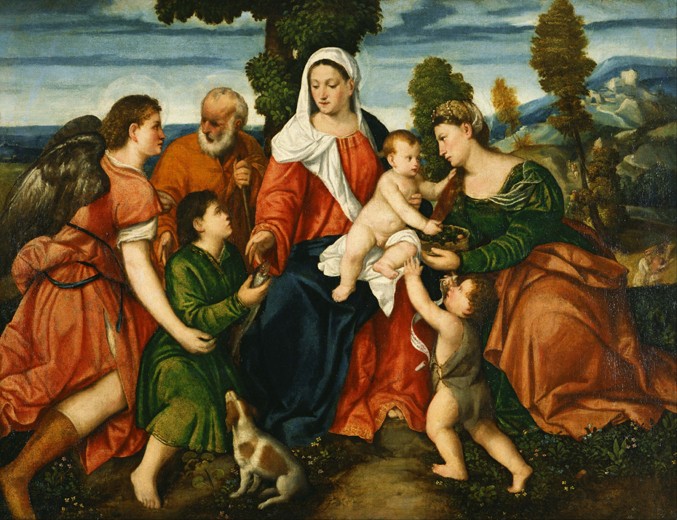 The Holy Family with Tobias and the Angel, Saint Dorothy, John the Baptist and the Miracle of the Co od Veronese, Paolo (eigentl. Paolo Caliari)