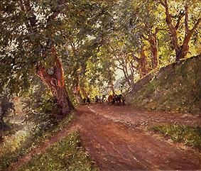 Smallholders with cows on a woodland path od Victor Alfred Paul Vignon