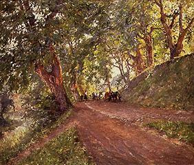Smallholders with cows on a woodland path