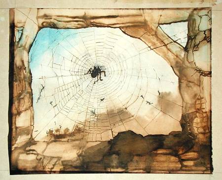 Vianden through a Spider's Web (pencil, India ink, sepia and w/c on od Victor Hugo