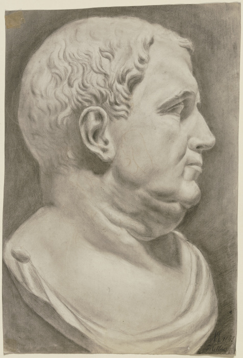 Antike Büste eines feisten Mannes im Profil nach rechts od Victor Müller